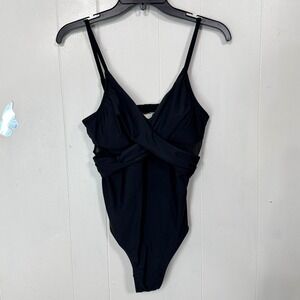 CUPSHE Black One‎ Piece Swimsuit Crossover Mesh Panel Sexy Summer Medium M